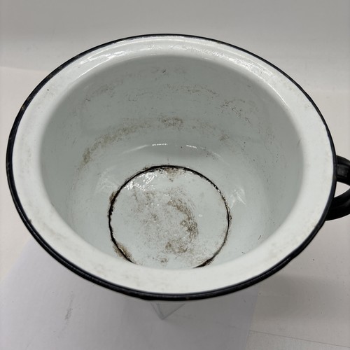 Vintage White Enamel Chamber Pot Potty With Handle/flower pot - Picture 2 of 12