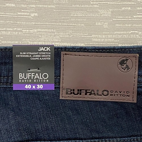 Pantalones de mezclilla Buffalo David Bitton Jack para hombre 40 x 30 calce ajustado recto lavado oscuro - Imagen 5 de 18