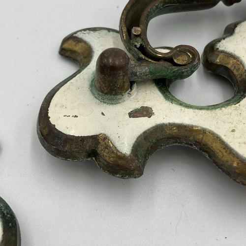 Brass Drop Bail Drawer Pulls w White Enamel Plate Of 5 Canada French Provencial - Picture 9 of 9
