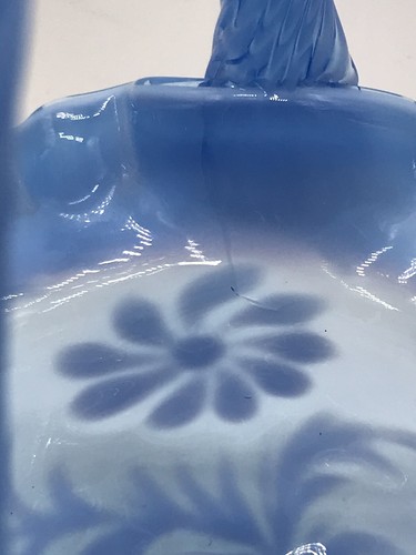 Vintage Fenton Colonial Blue 6.5” Brides Basket Cabbage Rose Ruffled Crimped - Bild 7 von 12