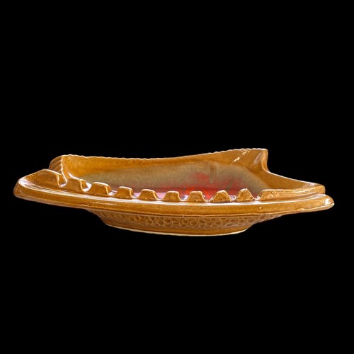 Cenicero vintage MCM California Pottery EE. UU. 574 naranja goteo y tono dorado 10" - Imagen 3 de 6