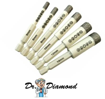 DR. DIAMOND 6-Kant Diamant-Fliesenbohrer White Star Vacuum mit Wachskern Ø 5 mm – 14 mm