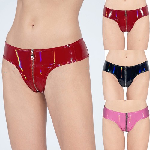 Damen Slip Low Waist Höschen Festival Unterwäsche Hipster Lack Bikini Leder - Bild 6 von 48