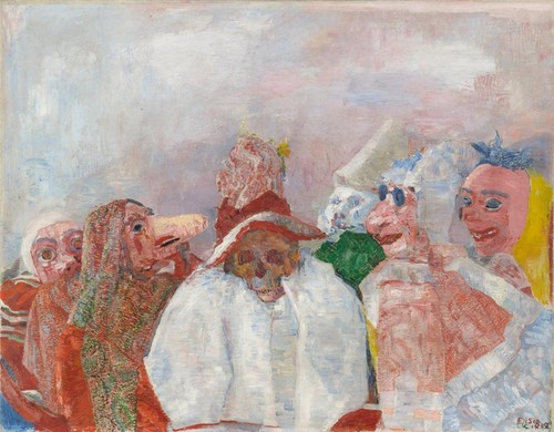 JAMES ENSOR SKELETONS BETWEEN MASKS EXPRESSIONISM GICLEE PRINT FINE CANVAS - Picture 3 of 3