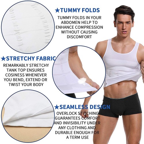 Men's Body Shaper Toning T-Shirt Ultra Durable Vest Compression Slim Underwear - Picture 6 of 35