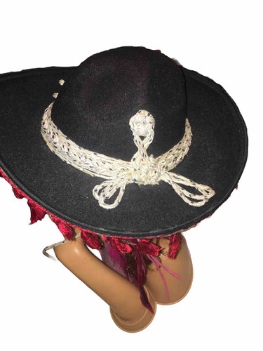 Pigalle Mariachi Folklorico Sombrero Hat Costume White Rope With Red Tassel Trim - Picture 4 of 9