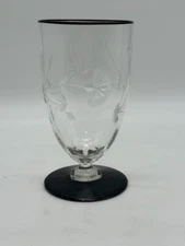Black Rim Black Foot Clear Glass Etched Juice Glass 5.75" 12 Oz