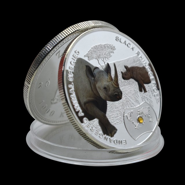 Balck Nashorn Silbermünze - Seltene Tiere Medaillen - 1 Unze - Versilbert Balck Nashorn Silbermünze - Seltene Tiere Medaillen - 1 Unze - Versilbert