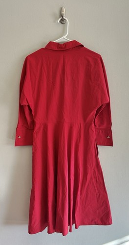 Max Mara Women's Red Lollo Cotton A-Line Dress Collared 3/4 Sleeve | Size 10 US - Picture 7 of 12