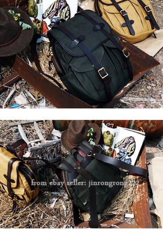 American Vintage 70262 Backpack Canvas Bag Cowhide Shoulder Strap - Picture 21 of 24