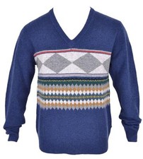 New Burberry Brit Men's 350 100 Lambs Wool Geometric V Neck Sweater Shirt L
