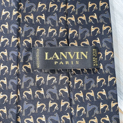 Lanvin Paris Men's Tie Cats Geometrics 100% Silk Black Made In France - Picture 16 of 24
