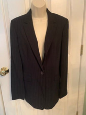 Ladies Jones New York Navy Pinstripe Single Button Blazer Size 8