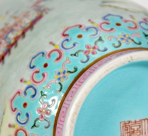 Superb Chinese Qing Jiaqing Period Famille Rose Dragon Boat Race Porcelain Vase - Picture 17 of 17