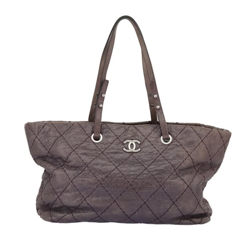 Chanel Shopping Purple Leather Tote Bag Authentic