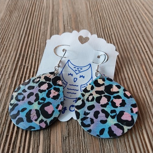 Boho Cowgirl Animal Print Drop Dangle Hook Earrings Handmade Multicolor - Picture 3 of 5