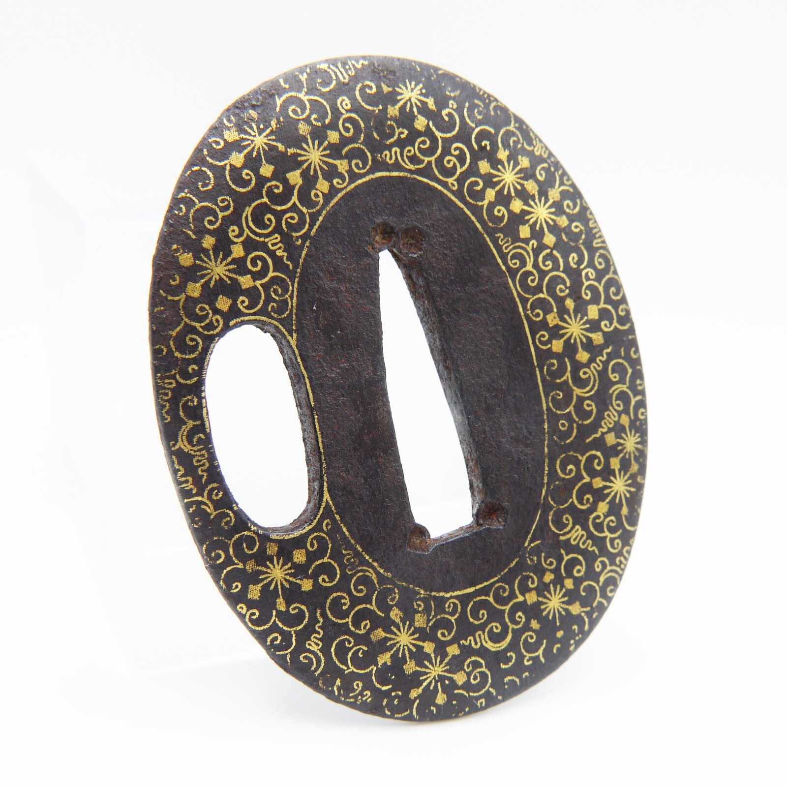 Tsuba Higo-inlay Arabesque Japanese Antique Sword Fitting Samurai Tanto