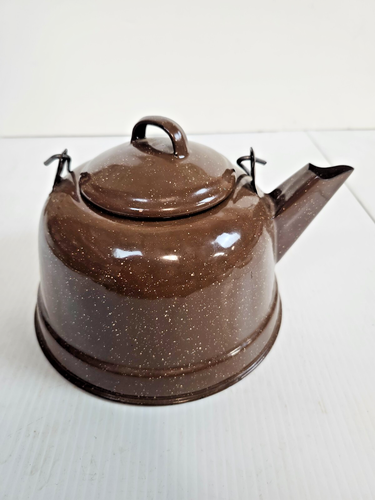 Tetera vintage de esmalte marrón moteado - Imagen 2 de 10