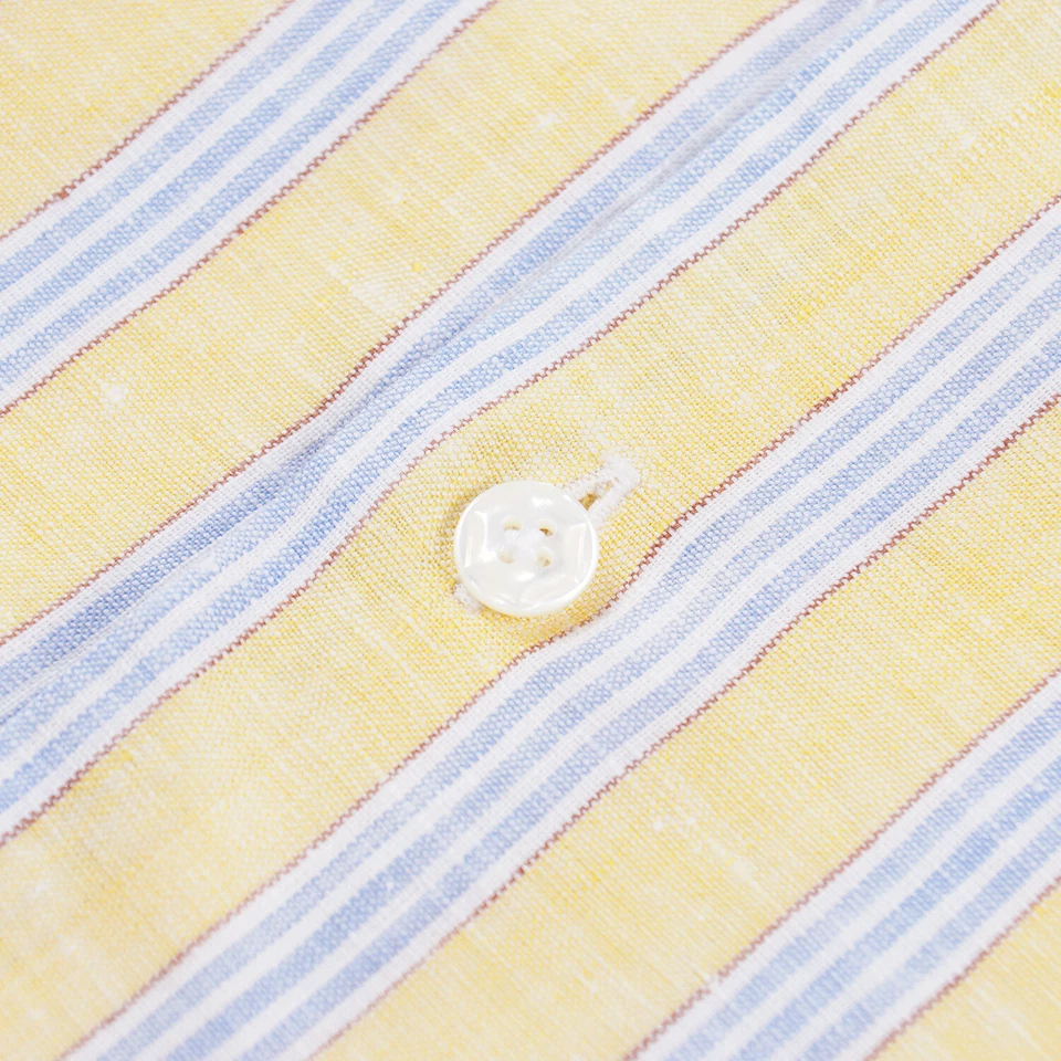 Camisa de vestir Barba súper ajustada de lino a rayas 17x 37 (38" a 40" pecho) nueva con etiquetas Foto 3 de 4