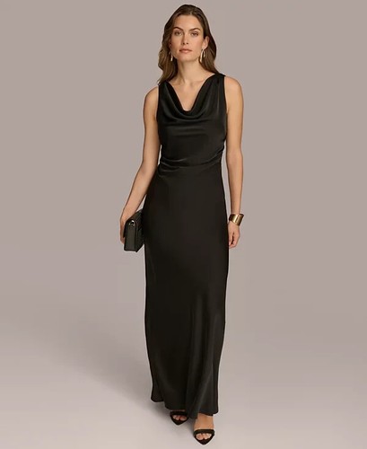 $289 Donna Karan Women's Cowlneck Gown, BLACK, SIZE-8 - 第 1/4 張圖片