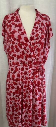 MNG Mango Women's Plus Wrap Floral Dress Petal Pink Red Flowers Plus Sz 3XL New - Picture 4 of 13