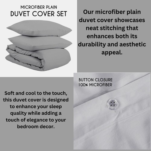 Microfiber Plain Duvet Covers Bedding Set Matching Pillowcase Duvet Covers UK - Picture 10 of 39