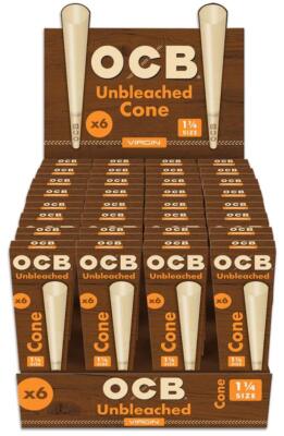 OCB Virgin Unbleached Pre-Rolled Cones, 3.3 Inch (192 Total Cones) 1 ¼ Size