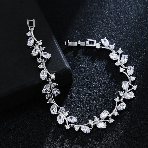 New Luxury Women Girl Jewelry Shinny White Topaz Gemstone Charm Silver Bracelets - Picture 4 of 7