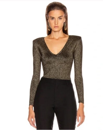 A.L.C Plunge Neckline LS padded shoulder Top Sz L  8 EUC worn twice retail $390 - Picture 1 of 6