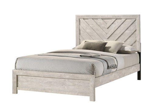 Rustic Gray Beige Queen Size 5pc Panel Bed Set Wooden Bedroom Furniture - Picture 2 of 13