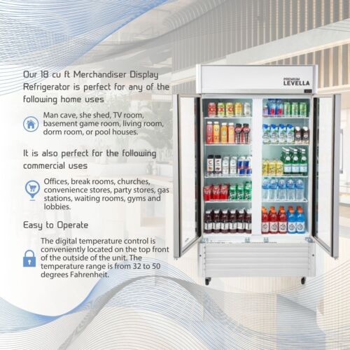 18.3 Cu. Ft. Double Glass Door Upright Display Cooler. Merchandiser Refrigerator - Picture 3 of 8