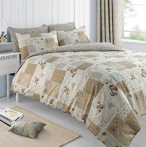Floral Butterflies Patchwork Natural Duvet Cover Pillowcase Set