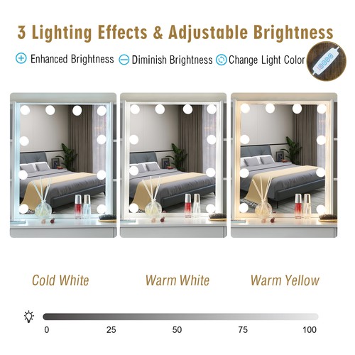 Weiß Schminktisch mit LED Spiegel und Schrank Beleuchtung Schublade Frisiertisch - Bild 6 von 12