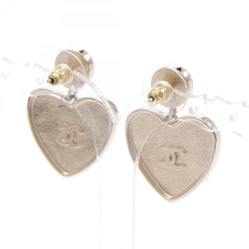 CHANEL COCO Mark No.5 Clover Pierced earrings Gold Plated Pink White Used women - Picture 2 of 5