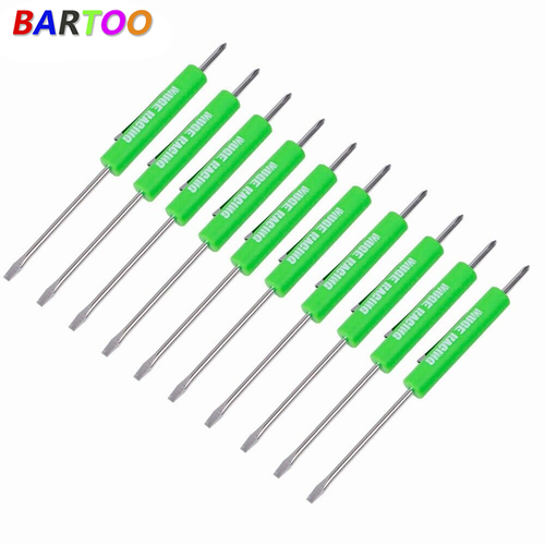 Green 10PCS Mini Pocket Screwdriver Flat Head Tip with Phillips Top Pocket Clip - Picture 1 of 10