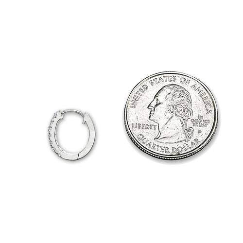 Sterling Silver Tiny Small 15mm Prong-set CZ Oval Huggie Hoop Earrings - Picture 4 of 5