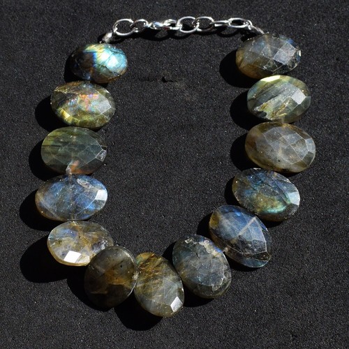 Royal 155 Cts Natural Blue Flash Labradorite Beaded Jewelry Bracelet SK 20 E467 - Picture 3 of 5