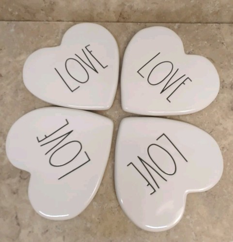 Rae Dunn Heart Coasters "LOVE" Set Of 4 White 4" Valentine's Day - Picture 2 of 5