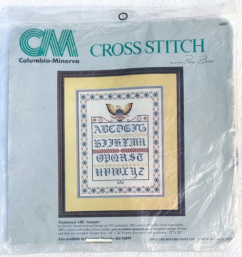 Columbia Minerva Tradicional ABC Sampler Punto de Cruz Kit 6889 16X20” De Colección 1983 - Imagen 2 de 3