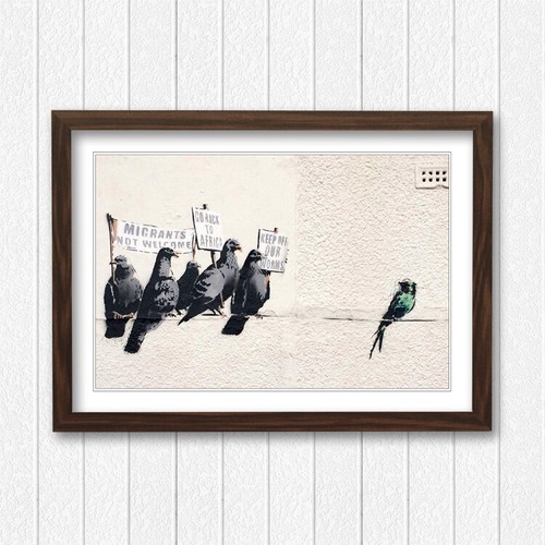BANKSY RACIST PIGEONS FRAMED ART POSTER GRAFFITI PICTURE PRINT ARTWORK 4 SIZES - Picture 6 of 14