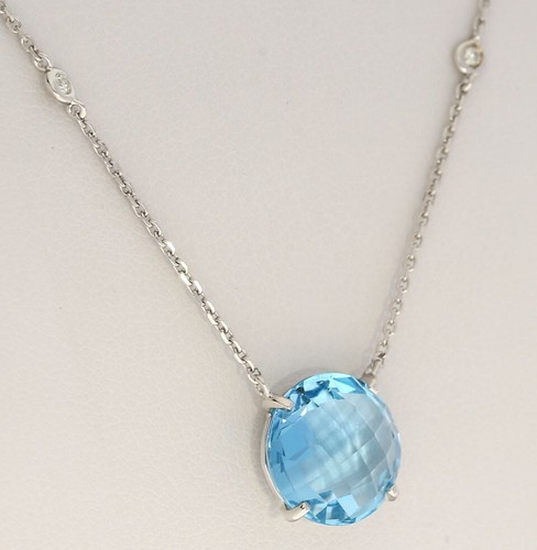 Diamond Blue Topaz Solitaire Pendant Necklace 5.47CT 14K WG 18.25” Long - Picture 4 of 8