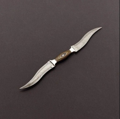 HALADIE KNIFE DAMASCUS STEEL FULL TANG-HUNTING-SURVIVAL-BOWIE DOUBLE BLADE KNIFE - Picture 4 of 4