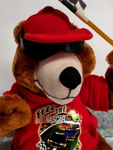 NANCO 1998 NASCAR BEAR FEEL THE THUNDER RED T-SHIRT FLAGSTUFFEDPLUSH 1O - Picture 2 of 5