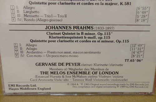 Mozart, Brahms – Klarinettenquintette Melos Esemble of London - Bild 3 von 3