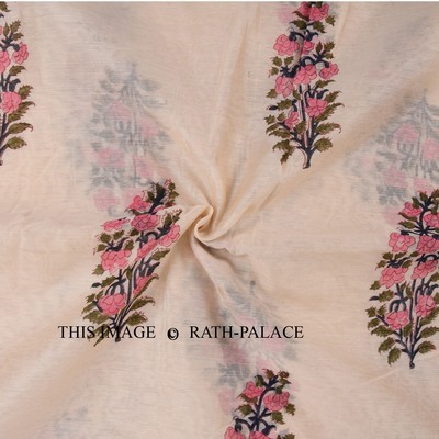 5 Yard Fabric Soft Cotton garments use hand block Print Flower Running Indian