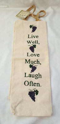 Wine/Vinegar/Oil Bottle Gift Tote Bag-''Live Well, Love Much, Laugh Often'' NEW