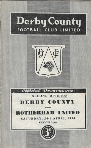 DERBY COUNTY GEGEN ROTHERHAM UNITED ~ 24. APRIL 1954 ~ FUSSBALLPROGRAMM