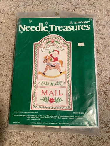 KIT BORDADO CREWEL BOLSA CORREO NAVIDAD VINTAGE Aguja Tesoros NUEVO  - Imagen 1 de 2