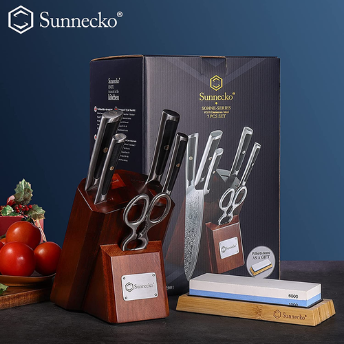 Sunnecko 7PCS Kitchen Knife Set with Holder Damascus Steel Chef'S Cooking Knife - Picture 8 of 8
