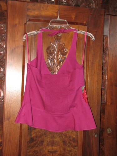 ANTHROPOLOGIE ODILLE FUCHSIA FLORAL EMBROIDERED HALTER TOP 12 - Picture 13 of 14